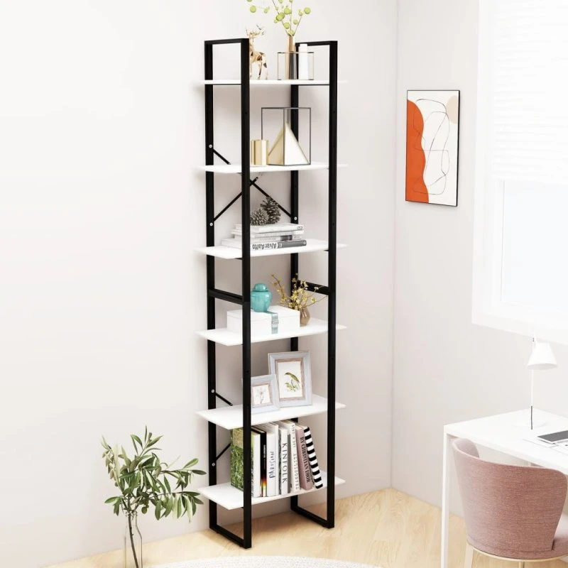 Opbevaringsreol 60x30x210 cm - Hvid metal & træ