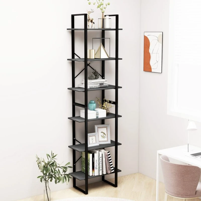 Opbevaringsreol 60x30x210 cm i massivt fyrretræ, grå