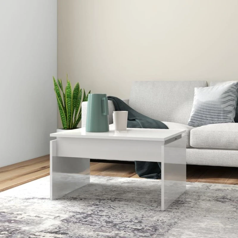 Sofabord 68x50x38 cm hvid højglans - konstrueret træ