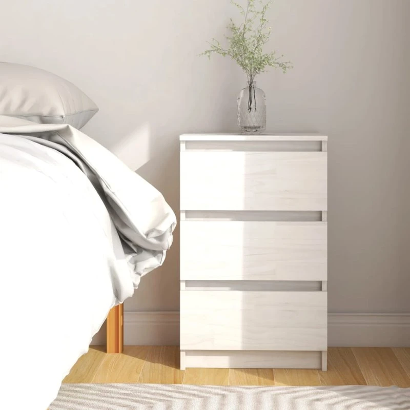 Sengebord i massivt fyrretræ 40×29,5×64 cm – hvid