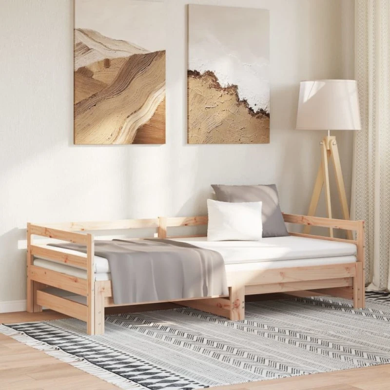 Daybed med udtræk i massivt fyrretræ 2x90x200 cm