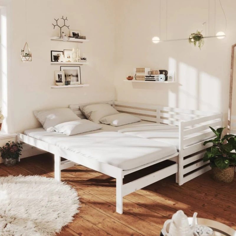 Daybed med udtræk 2x90x200 cm - massivt fyrretræ, hvid