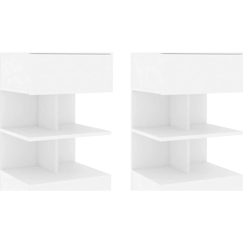 Sengeborde 2 stk. 40x35x65 cm hvidt konstrueret træ