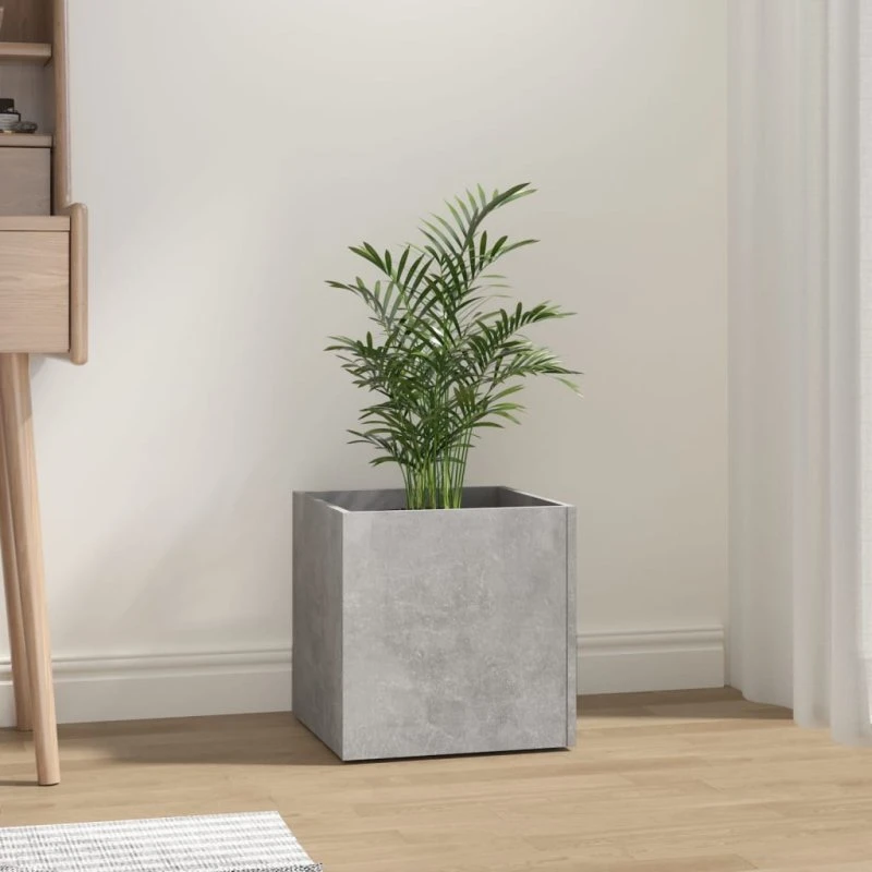 Plantekasse 40x40x40 cm i konstrueret træ – betongrå