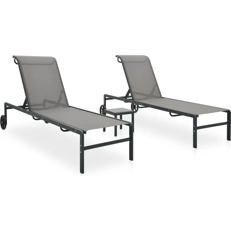 Liggestole 2 stk. med bord – textilene & stål