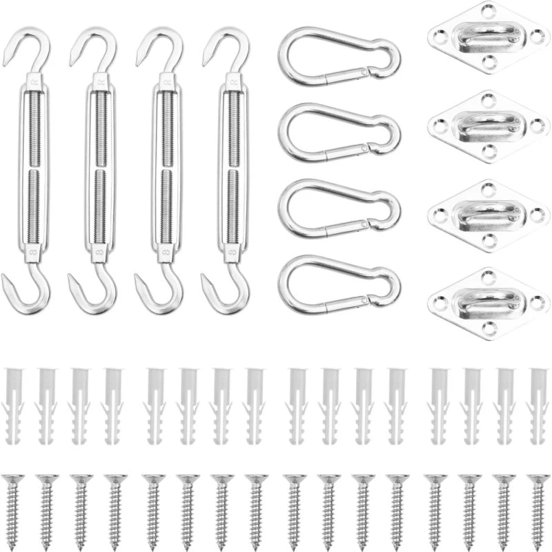 Fastspændingssæt til solsejl 12 dele i rustfrit stål