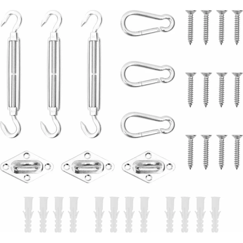 Fastspændingssæt til solsejl 9 dele i rustfrit stål