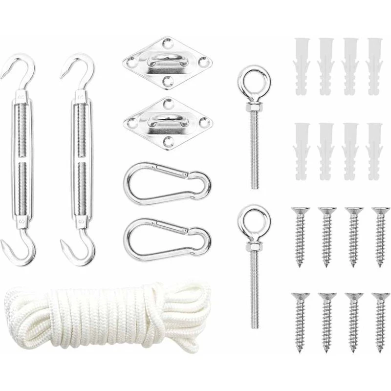 Fastspændingssæt til solsejl 9 dele i rustfrit stål