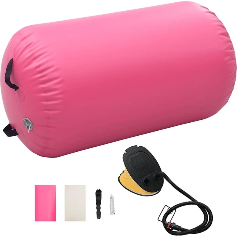 Oppustelig gymnastikrulle 100x60 cm med pumpe - lyserød