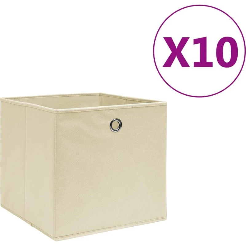 Opbevaringskasser 10-pack i ikke-vævet stof 28x28x28 cm creme