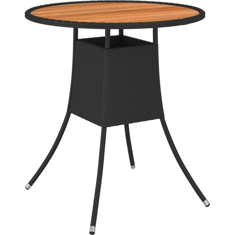 Havebord Ø70 cm i polyrattan og massivt akacietræ, sort