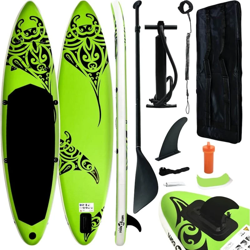 Oppusteligt paddleboard 305x76x15 cm – grøn