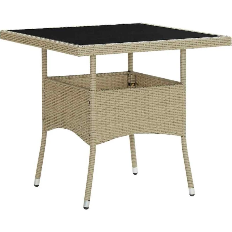 Havebord i polyrattan med hærdet glas – beige (4 personer)
