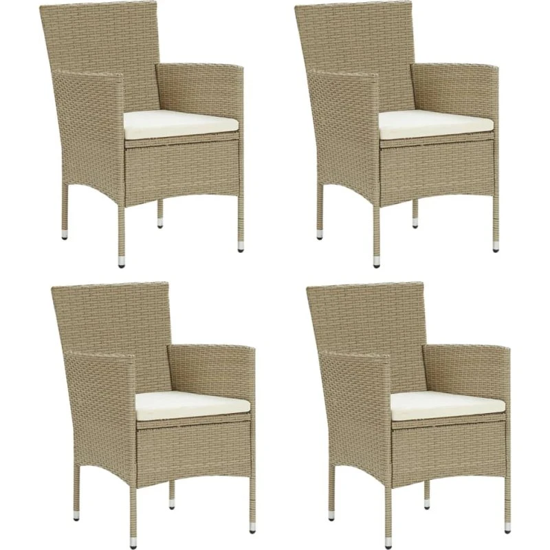 Havestole 4 stk. polyrattan beige – robuste og ergonomiske