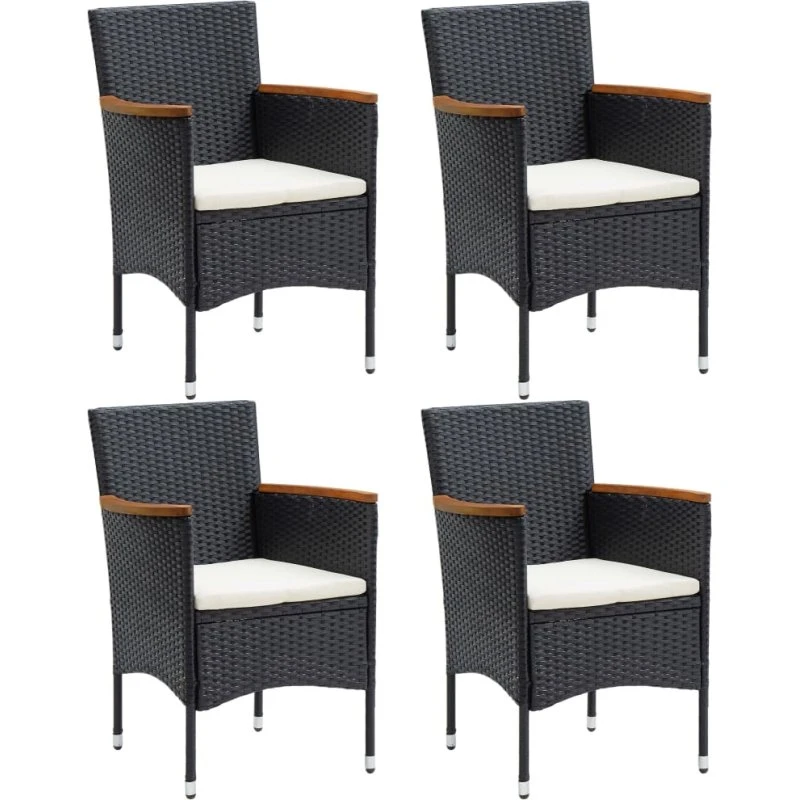 Havestole 4 stk. sort polyrattan med armlæn