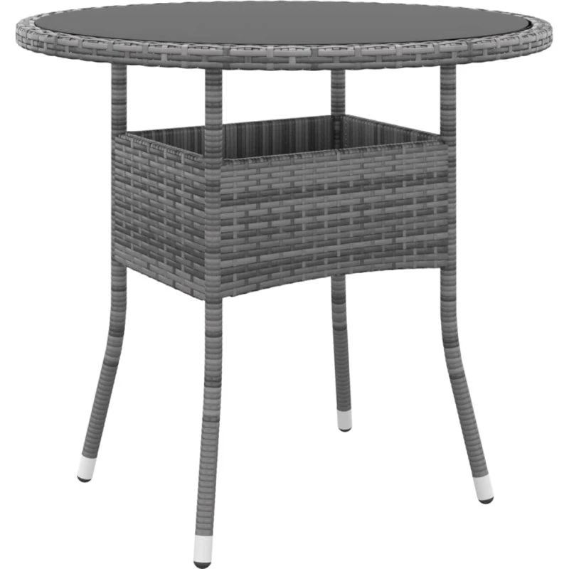 Havebord Ø80x75 cm polyrattan med hærdet glas - grå