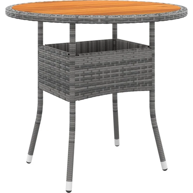 Havebord Ø80x75 cm i akacietræ & grå polyrattan