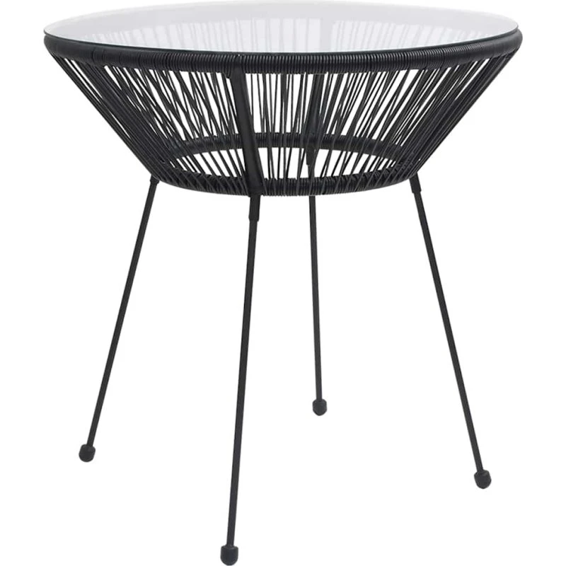 Havebord rattan Ø70x74 cm med hærdet glas, sort