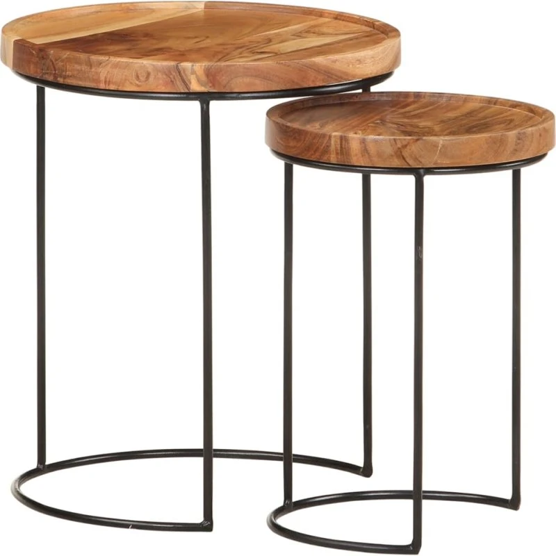 Sofaborde sæt 2 dele i massivt akacietræ og stål