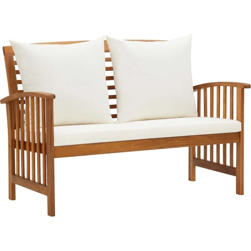 Havebænk 119 cm i massivt akacietræ med hynder