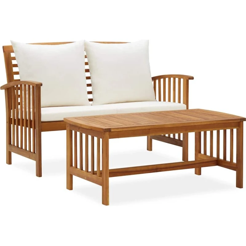 Loungesæt i massivt akacietræ 2 dele med hynder