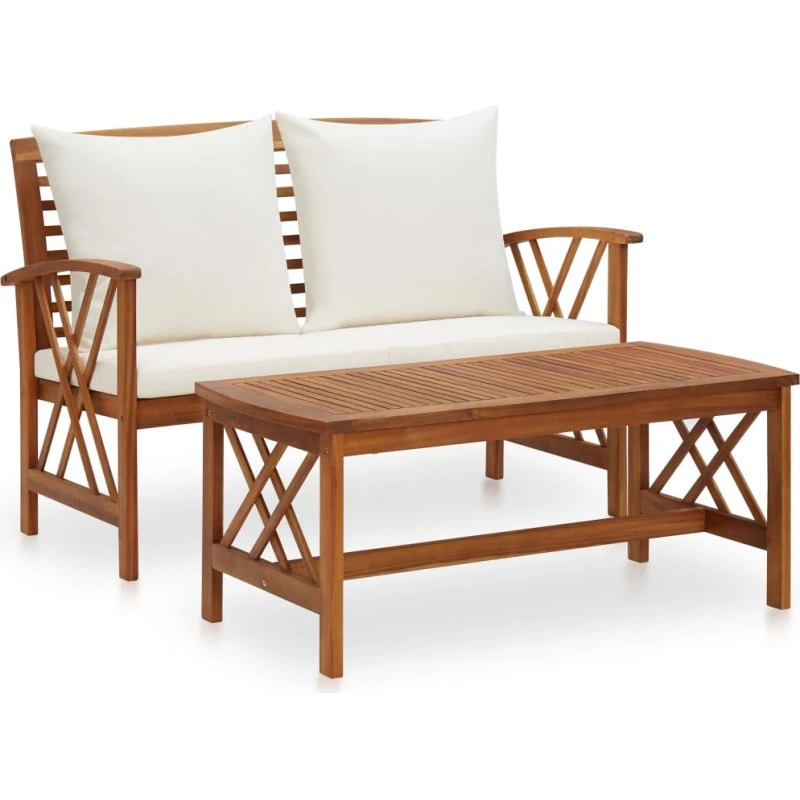 Loungesæt i massiv akacietræ 2 dele med hynder