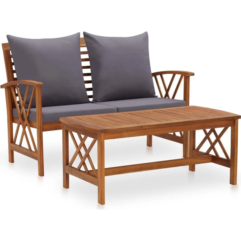 Loungesæt 2 dele i massivt akacietræ med hynder