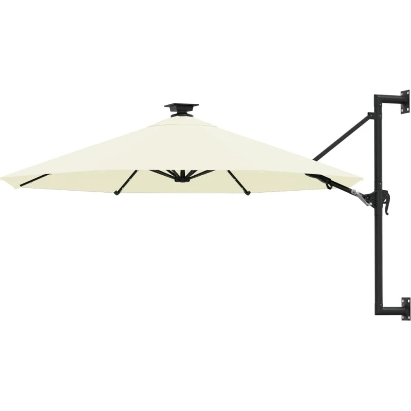 Væghængt parasol 300 cm m. LED - sandfarvet