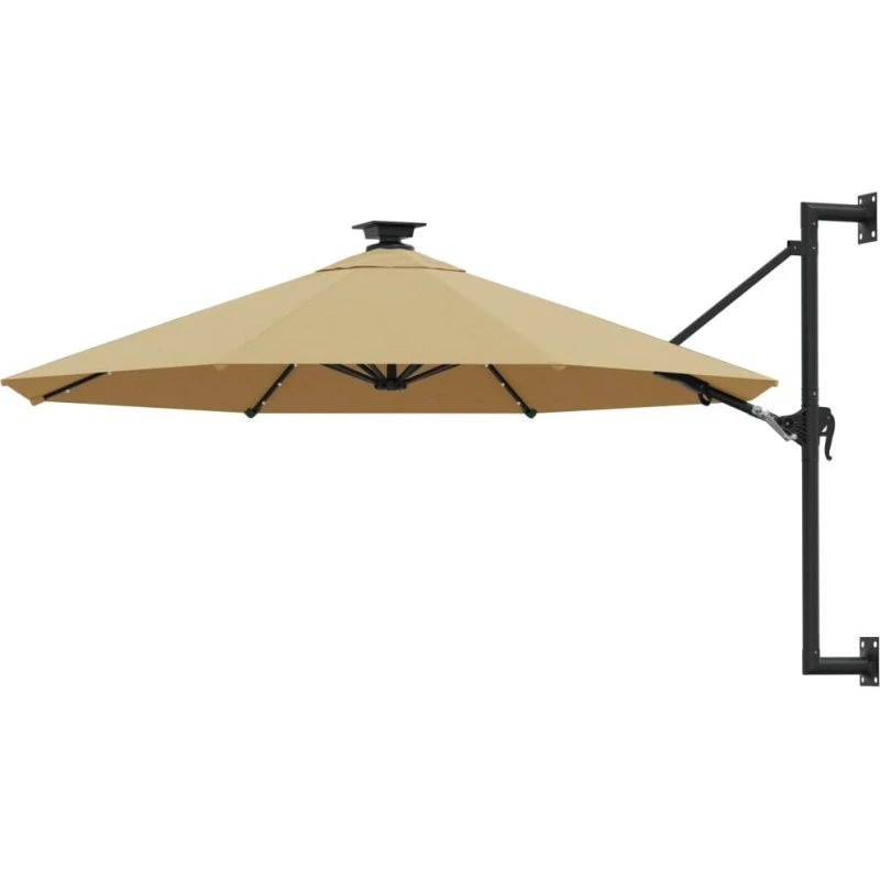 Væghængt parasol 300 cm med LED - gråbrun