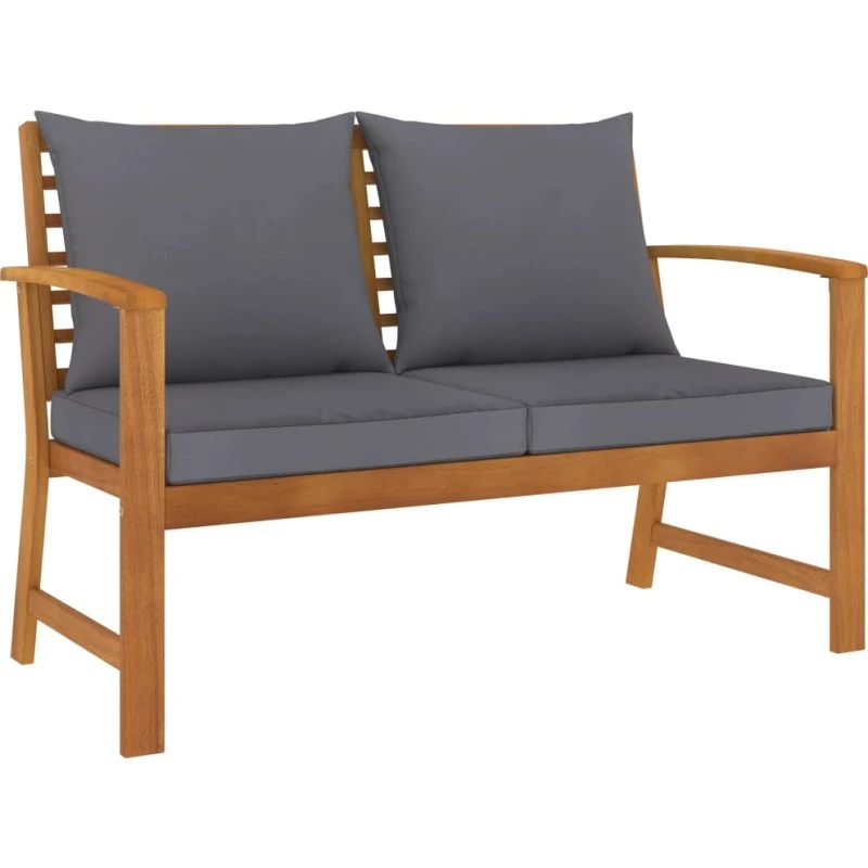 Havebænk 120 cm i massivt akacietræ med mørkegrå hynde