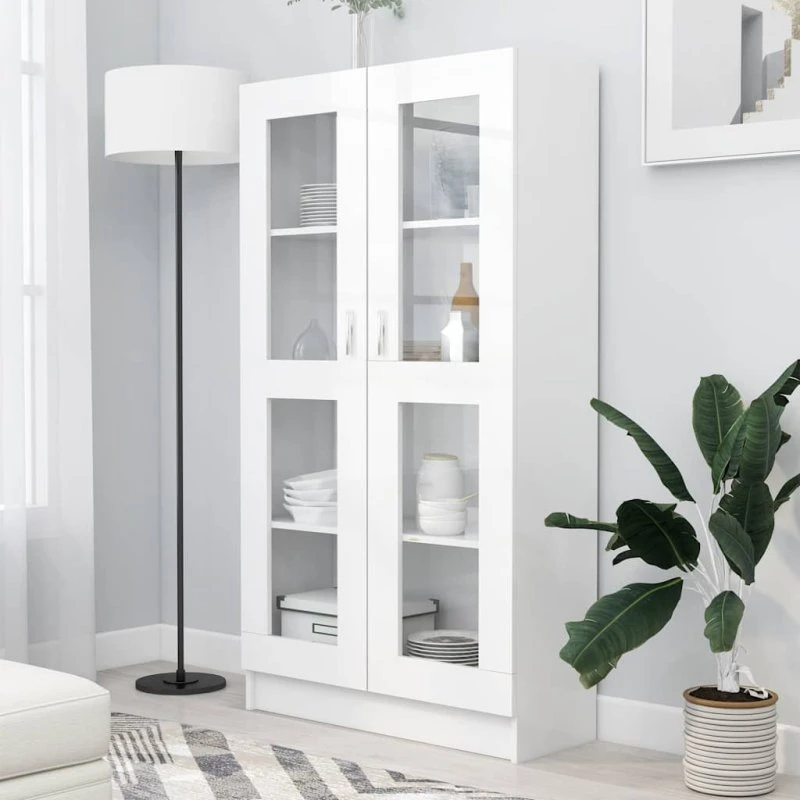 Vitrineskab 82,5x30,5x150 cm - hvidt konstrueret træ