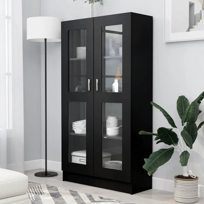 Vitrineskab i konstrueret træ 82,5x30,5x150 cm – sort