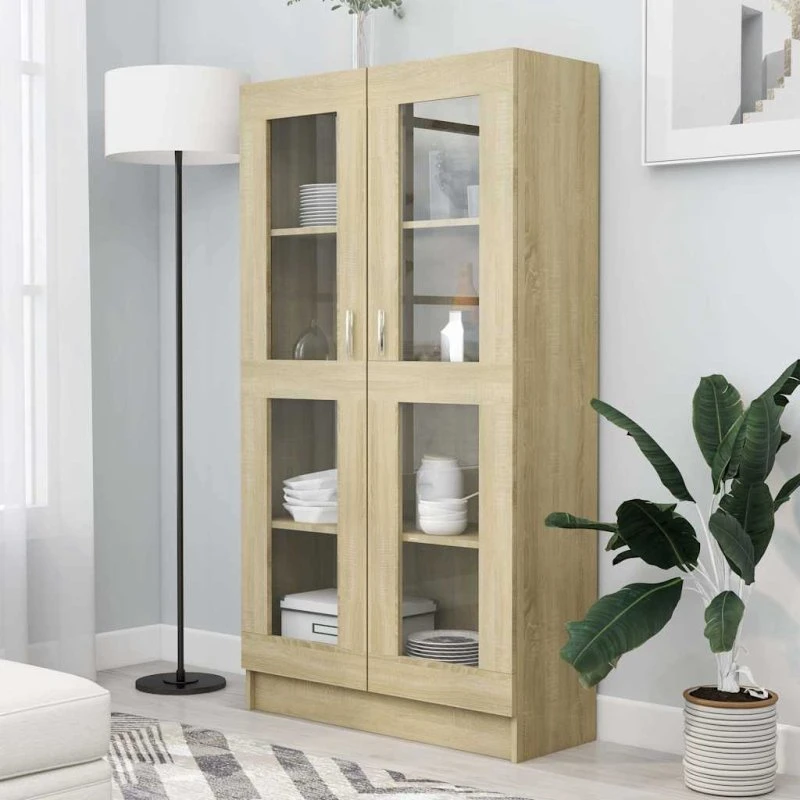 Vitrineskab Sonoma-eg 82,5x30,5x150 cm