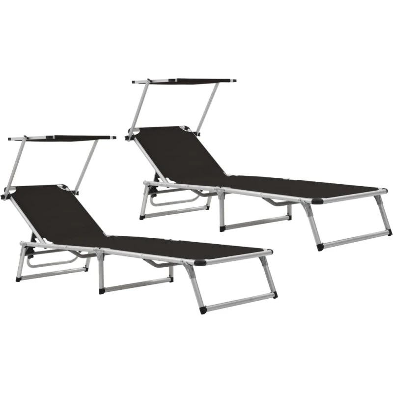 Foldbare liggestole med baldakin 2 stk. - Aluminium/Textilene