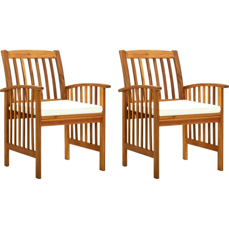 Havestole i massivt akacietræ 2 stk. med hynder