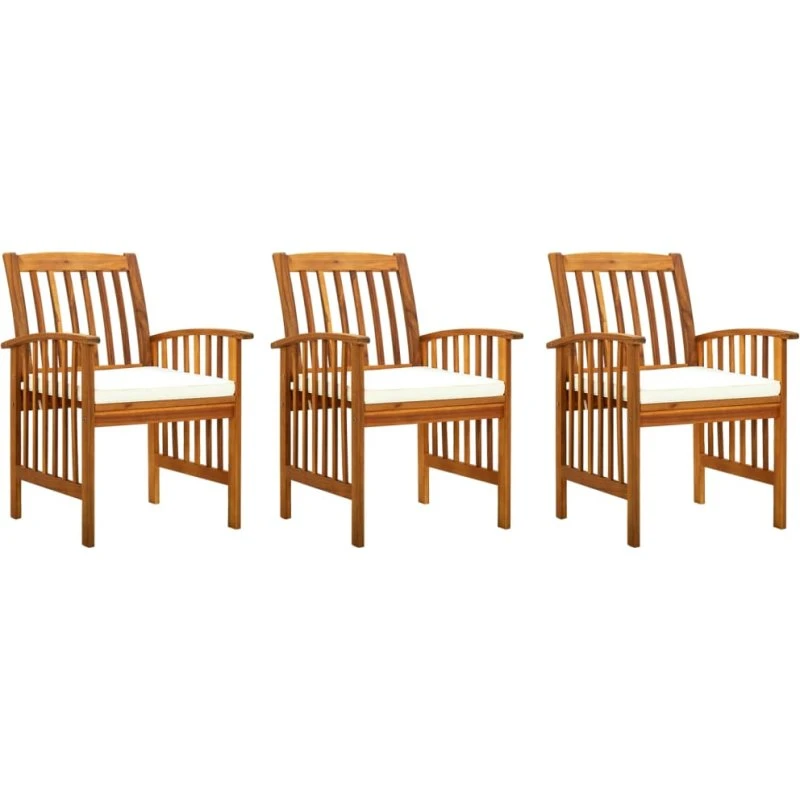 Havestole i massivt akacietræ 3 stk. med hynder