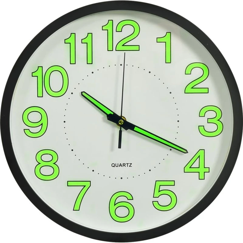 Lysende vægur 30 cm - sort, letlæseligt og rengøringsvenligt