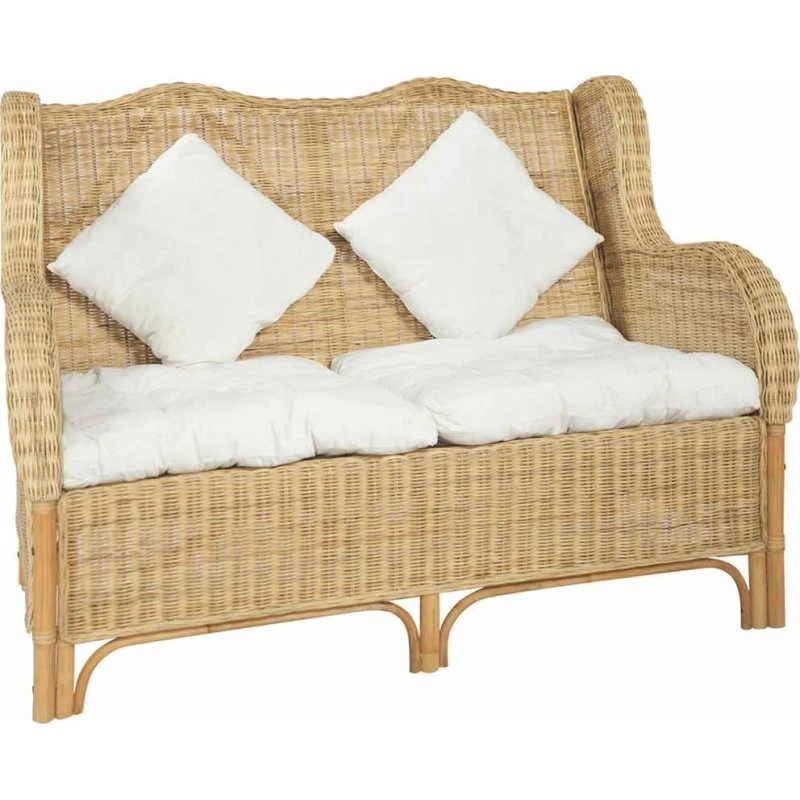2-personers sofa i naturlig rattan med hørhynder