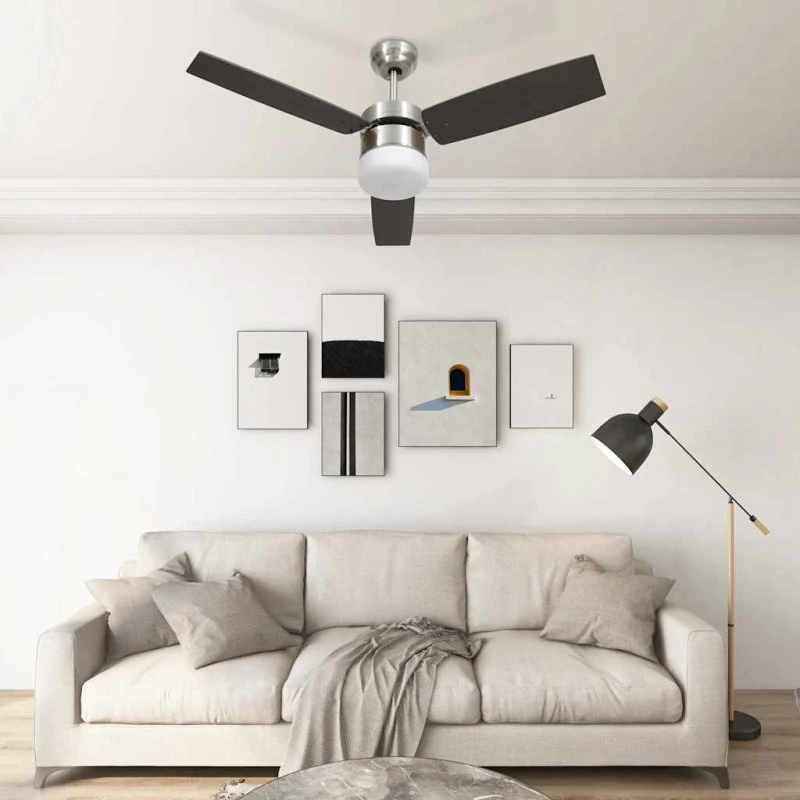 Loftventilator m. lys & fjernbetjening 108 cm, mørkebrun