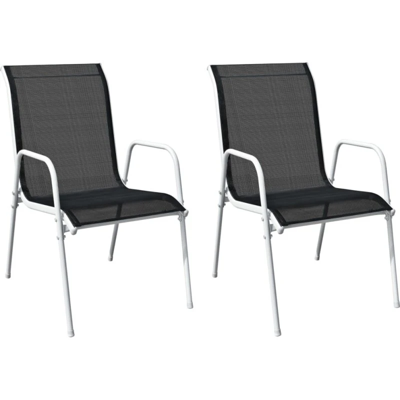 Havestole 2 stk. stabelbare i sort stål og textilene