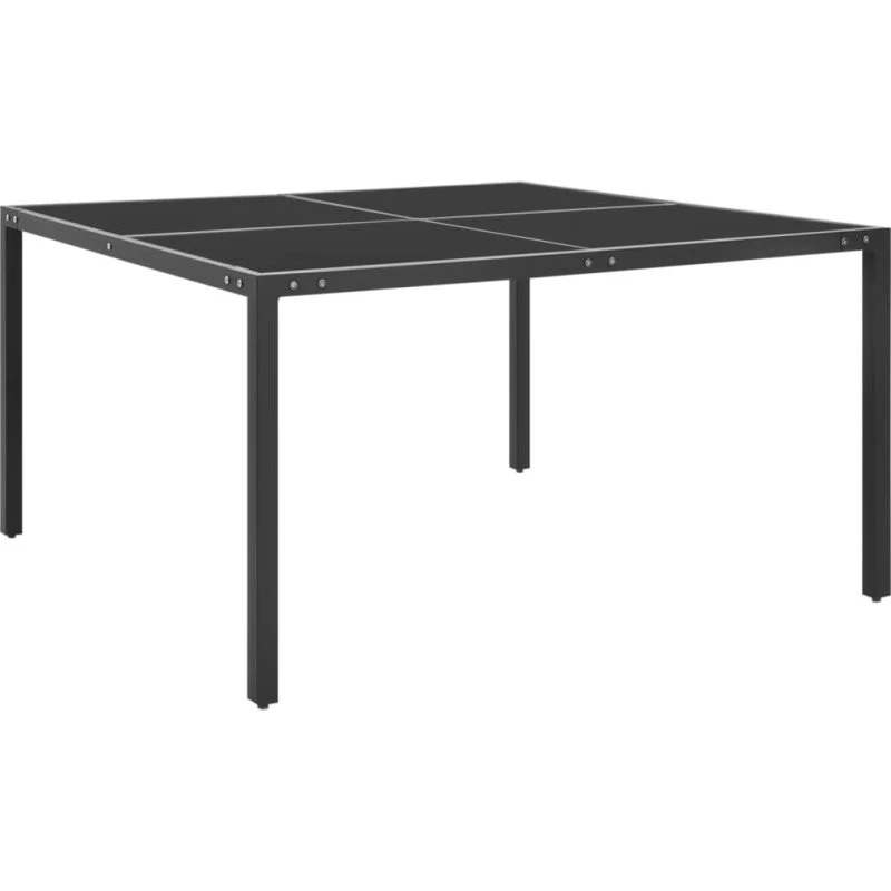 Havebord 130x130 cm i antracit stål og hærdet glas