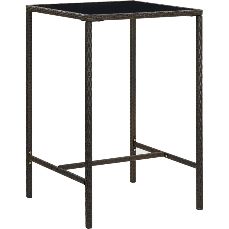 Barbord til haven 70x70x110 cm i polyrattan og glas