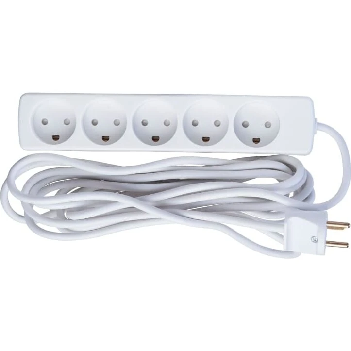 E-Line Stikdåse 5R 5-stik med jord 5 m, børnesikker, hvid