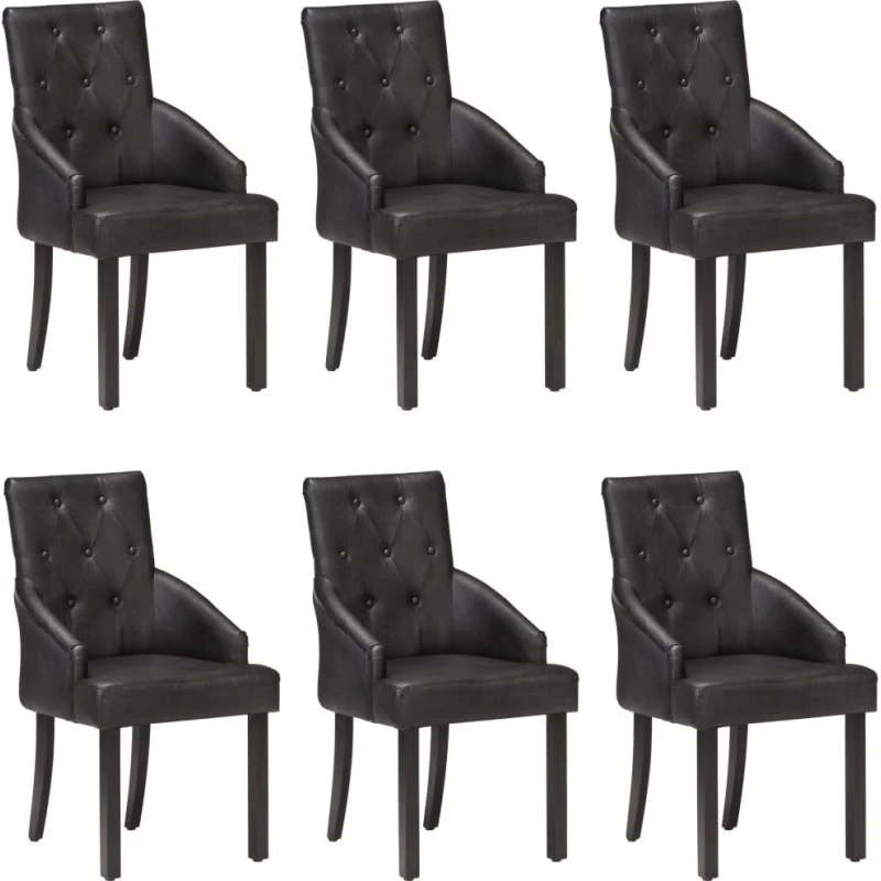 Spisebordsstole 6 stk. ægte gedeskind sort, akacietræ