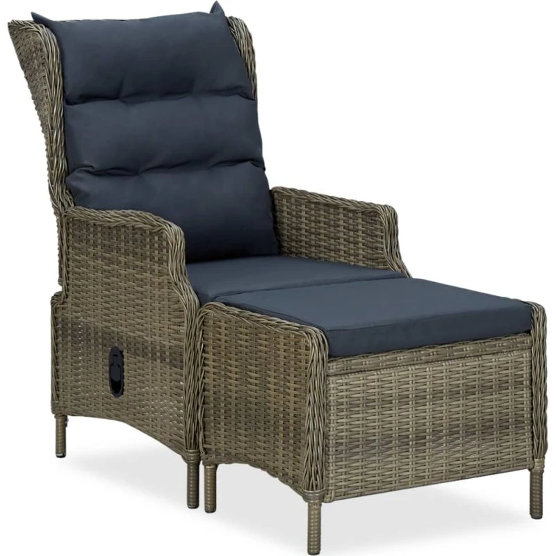 Lænestol til haven i polyrattan med fodskammel, brun