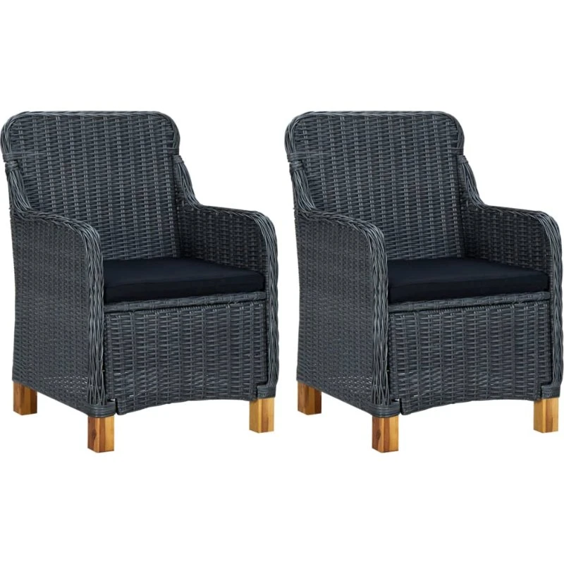 Havestole 2 stk. polyrattan mørkegrå med hynder