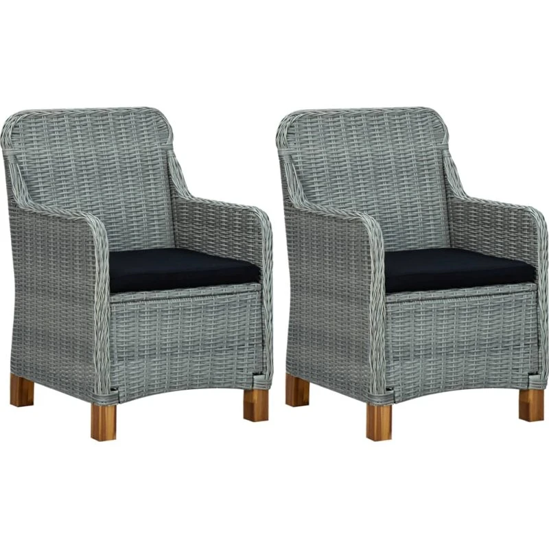 Havestole 2 stk. polyrattan lysegrå med hynder