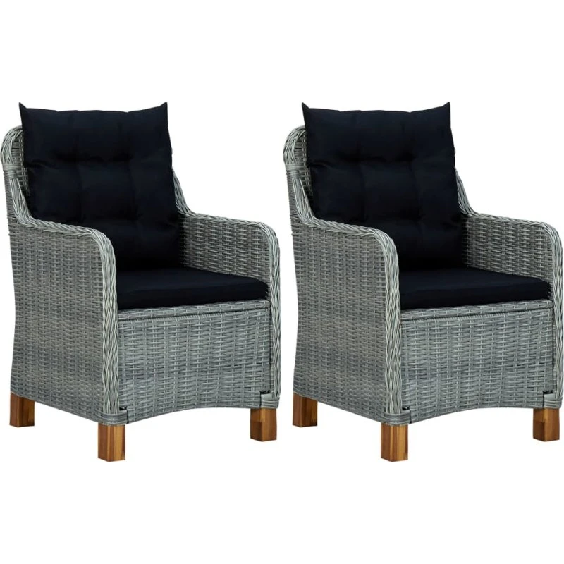 Havestole 2 stk. i lysegrå polyrattan med hynder