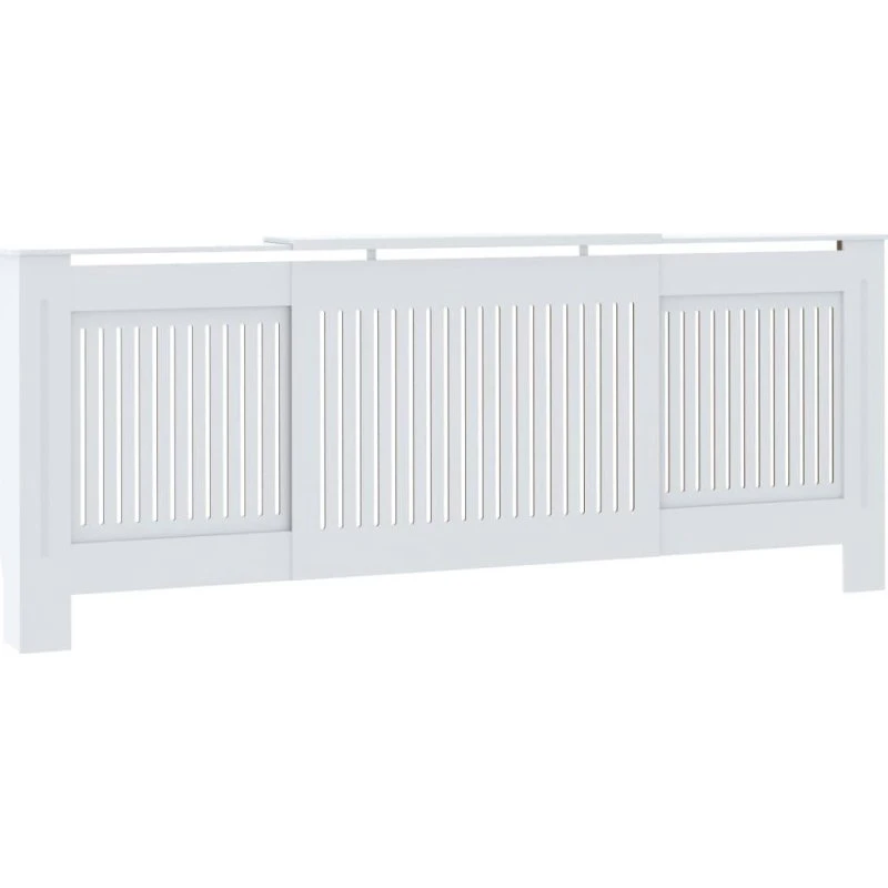 Radiatorskjuler 142–205 cm i hvid MDF, lameldesign