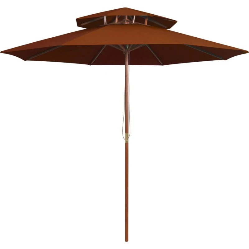 Parasol i træ 270 cm, 2-niveau terrakotta